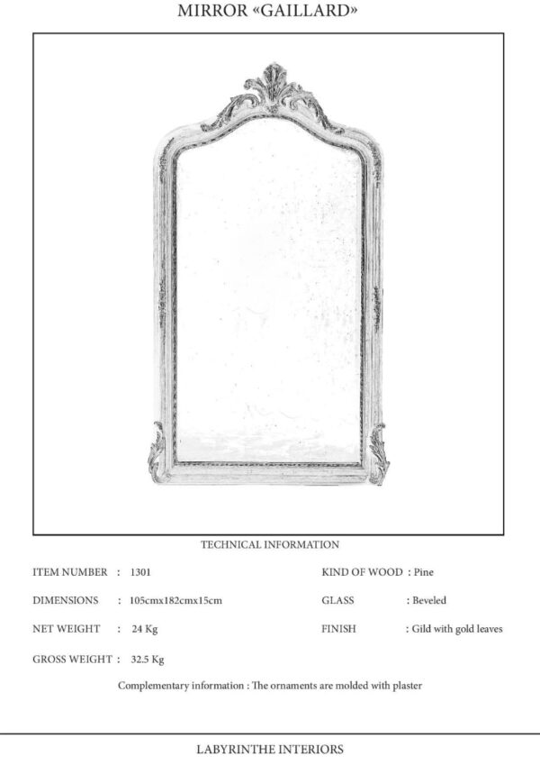 Ref. 1301 - Miroir Louis XV doré - Gaillard (105x180) - Image 7