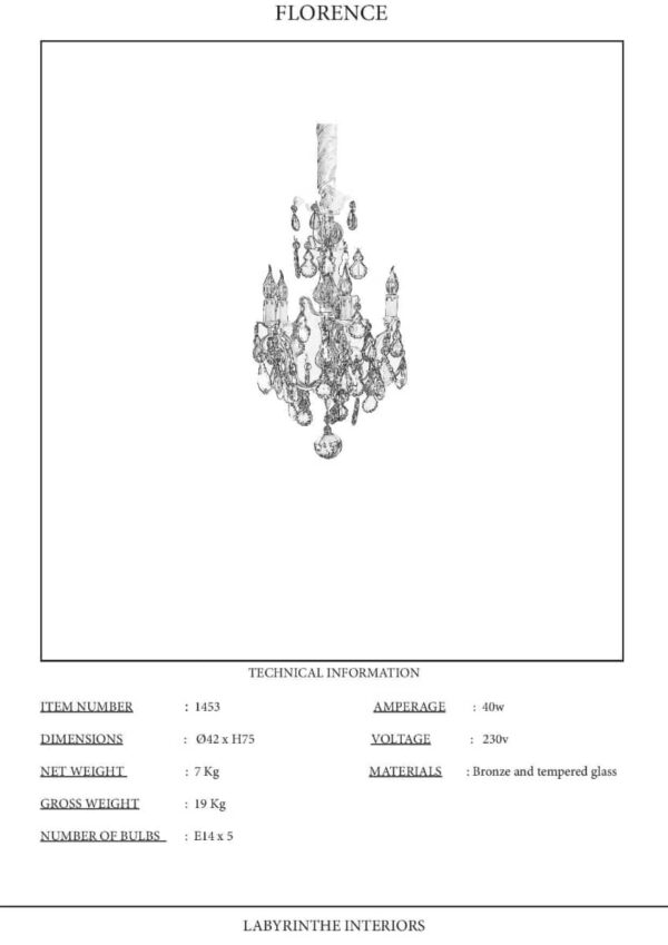 Ref. 1453 - Lustre à pampilles 5 Branches "Florence" (40x67) - Image 8